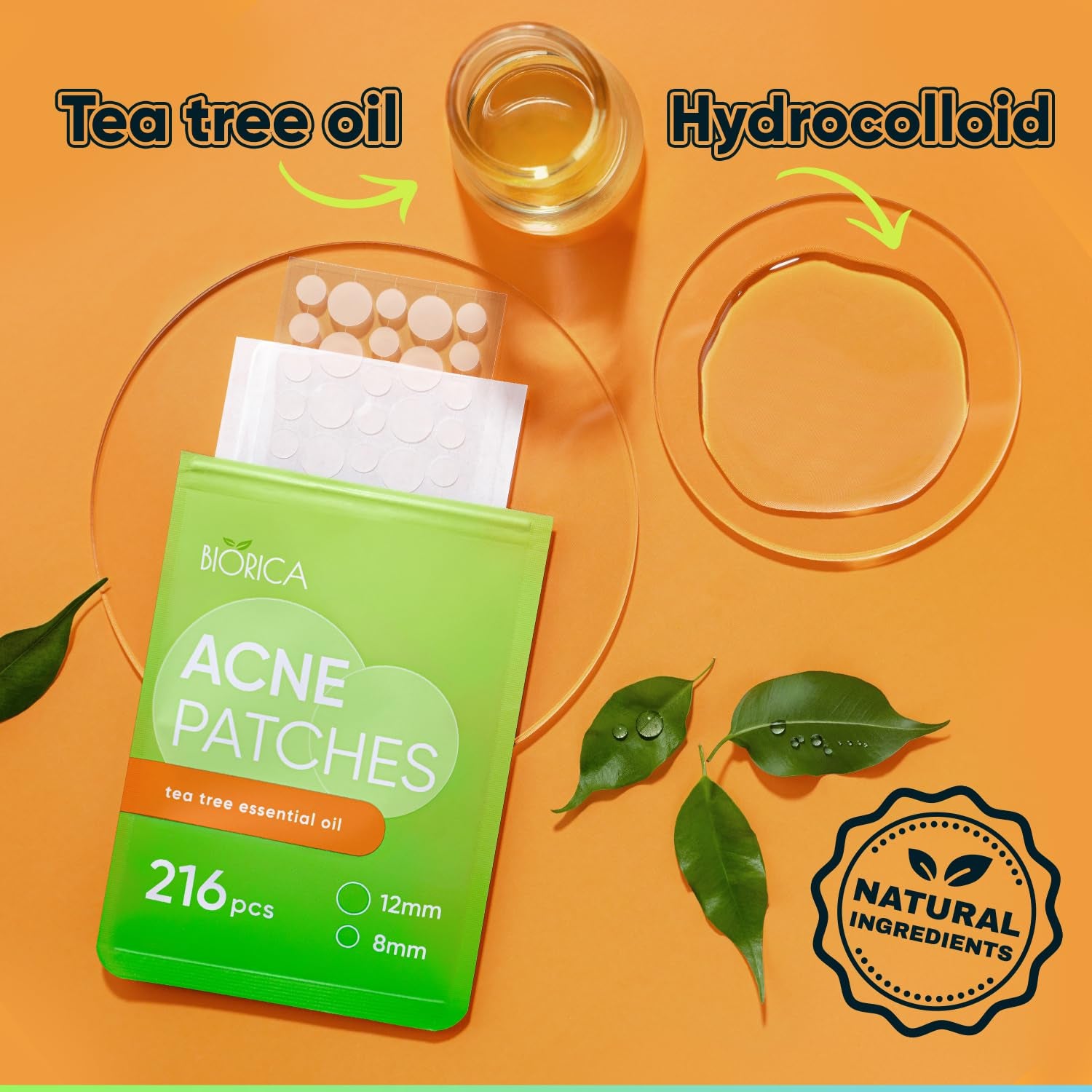 Tea Tree Oil Hydrocolloid Acne Patches - 216 Count Blemish Treatment Stickers