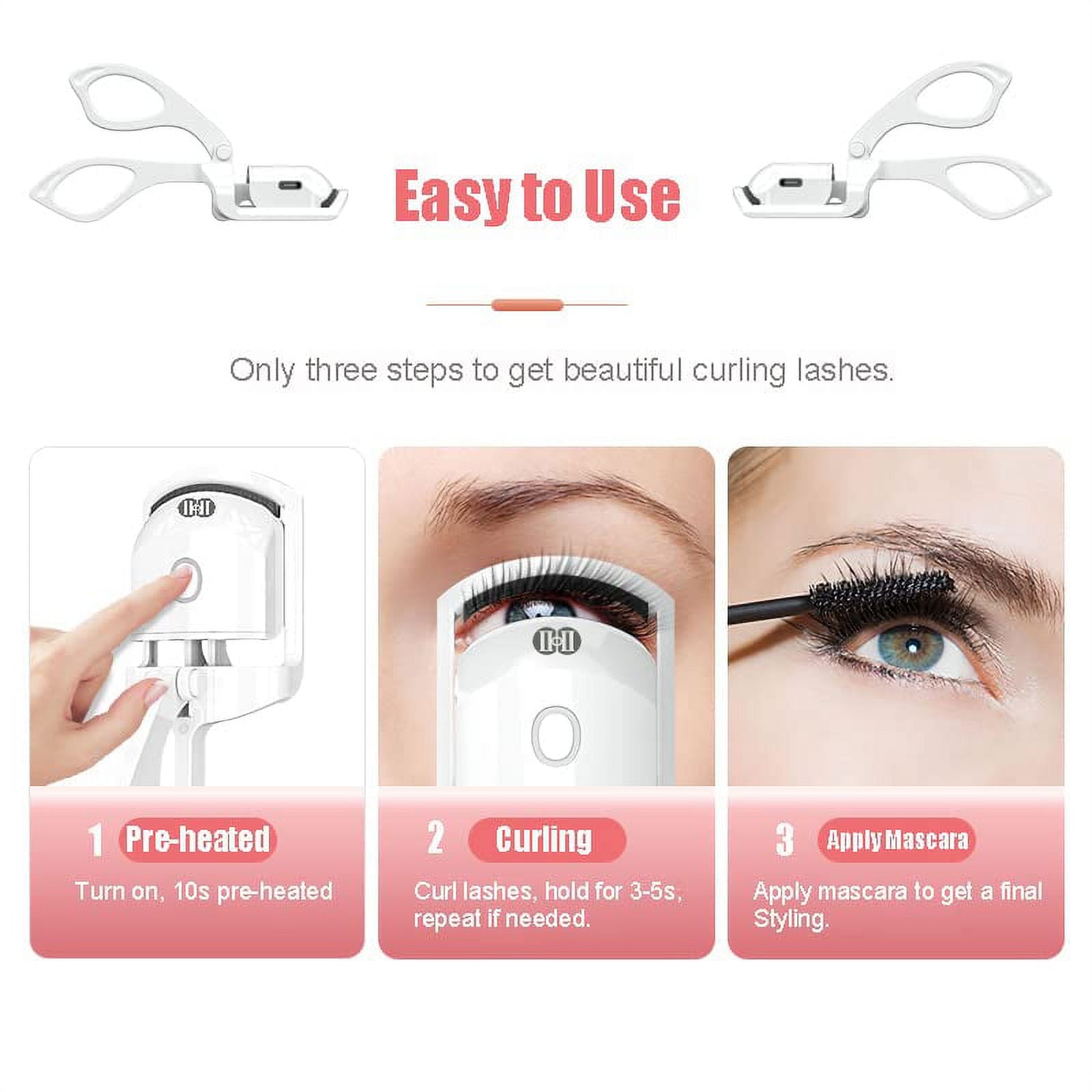 Rechargeable Heated Eyelash Curler – Effortless, Long-Lasting Curls for Natural Lashes – Quick Pre-Heat Handheld Design