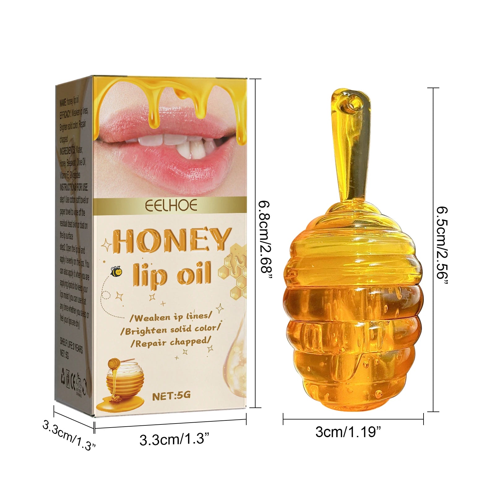 Honey Infused Lip Oil and Beeswax Balm for Long-Lasting Moisturization and Care Organic Cosmetic