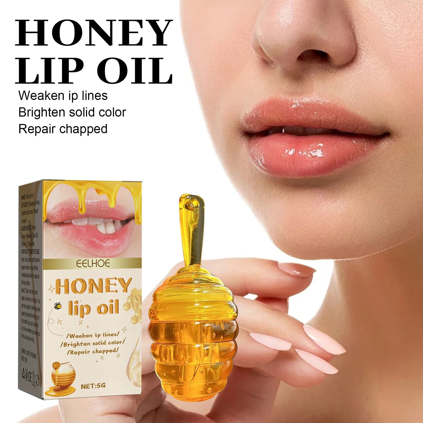 Honey Infused Lip Oil and Beeswax Balm for Long-Lasting Moisturization and Care Organic Cosmetic