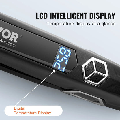 VEVOR Professional 1.5-Inch Titanium Hair Straightener with Dual Infrared Technology, LCD Display, 19 Temperature Settings (210°F to 450°F), Dual Voltage (110V/240V) for Salon, Home, and Travel Use