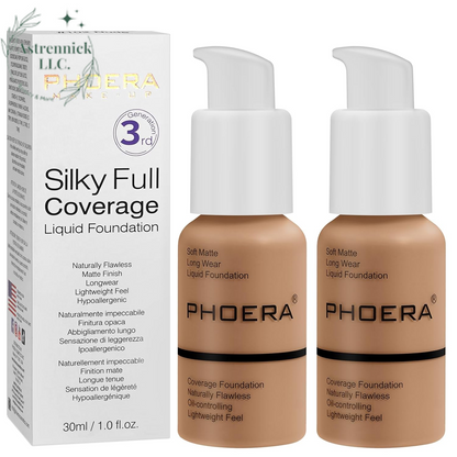 PHOERA Full Coverage Matte Liquid Foundation - Flawless 24HR Oil Control Concealer for Women (30ml, Shade 102 - Nude)