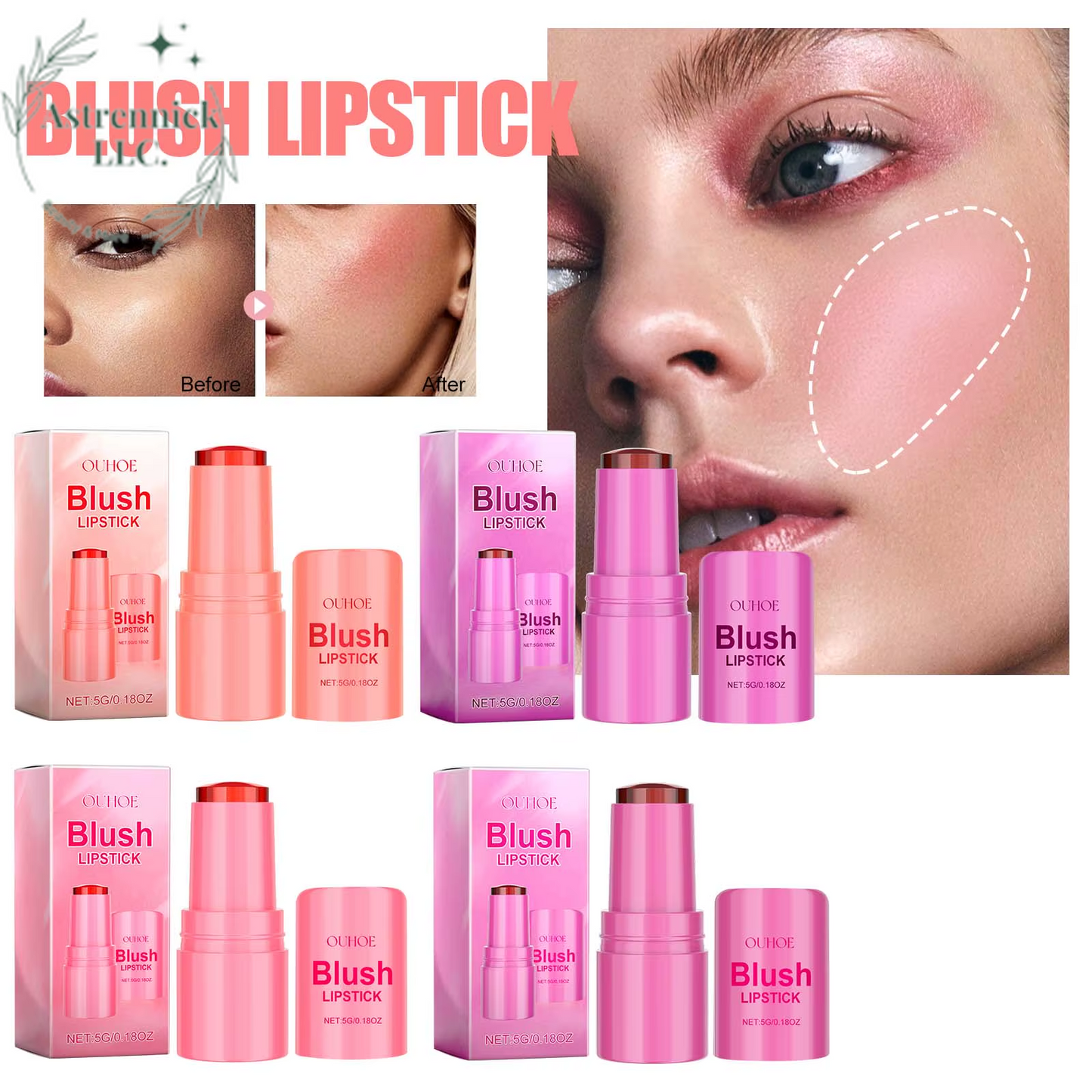 Moisturizing Blush Lipstick with Elastic Jelly Texture - Cooling Water Tint and Sheer Lip and Cheek Stain for a Flawless Finish