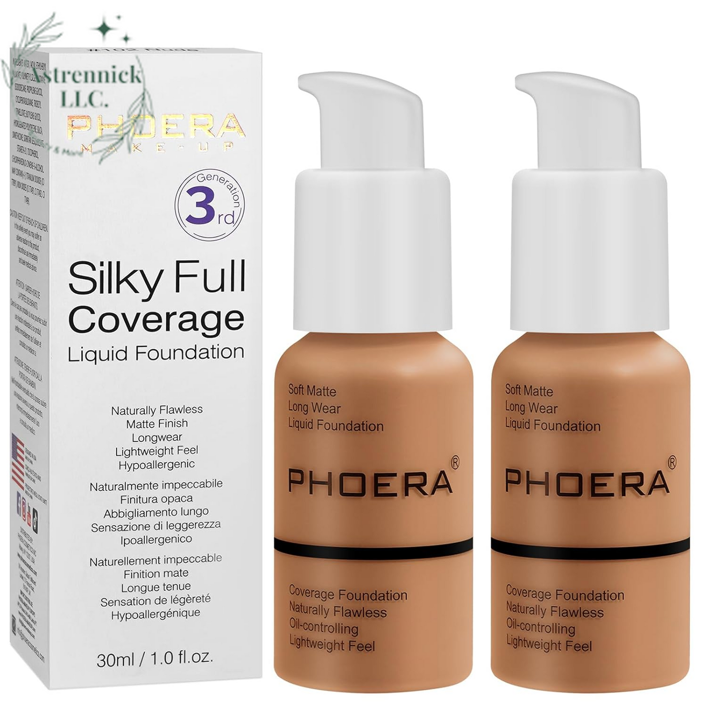 PHOERA Full Coverage Matte Liquid Foundation - Flawless 24HR Oil Control Concealer for Women (30ml, Shade 102 - Nude)