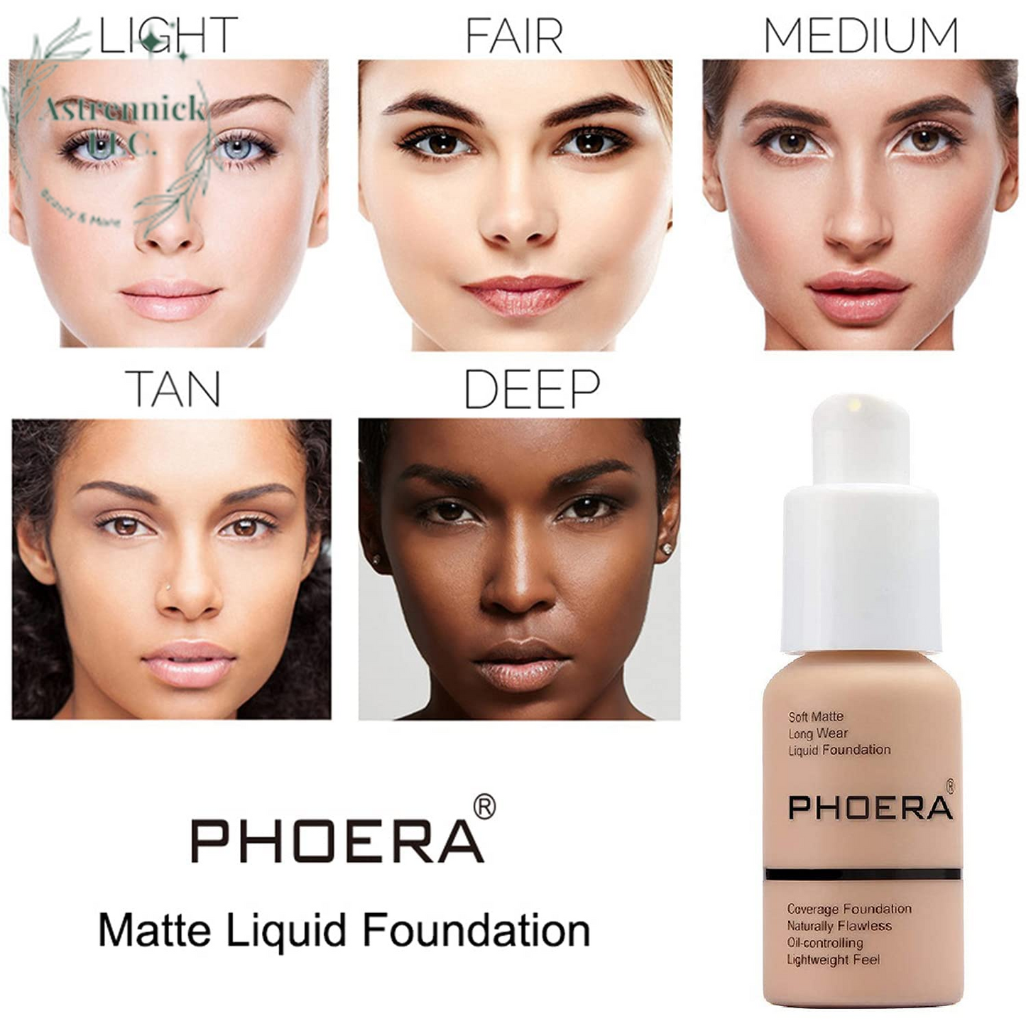 PHOERA Full Coverage Matte Liquid Foundation - Flawless 24HR Oil Control Concealer for Women (30ml, Shade 102 - Nude)