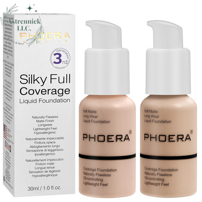 PHOERA Full Coverage Matte Liquid Foundation - Flawless 24HR Oil Control Concealer for Women (30ml, Shade 102 - Nude)