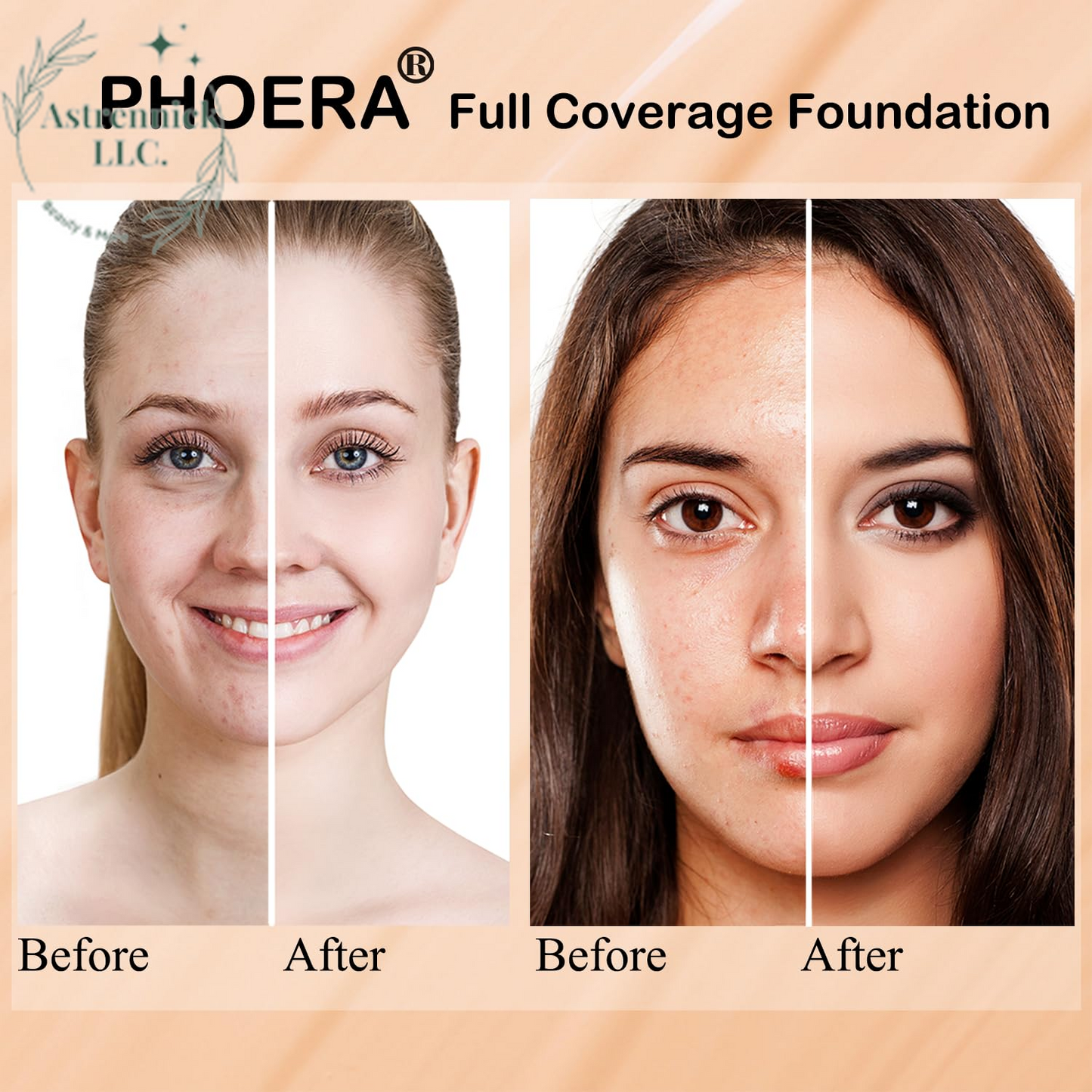 PHOERA Full Coverage Matte Liquid Foundation - Flawless 24HR Oil Control Concealer for Women (30ml, Shade 102 - Nude)