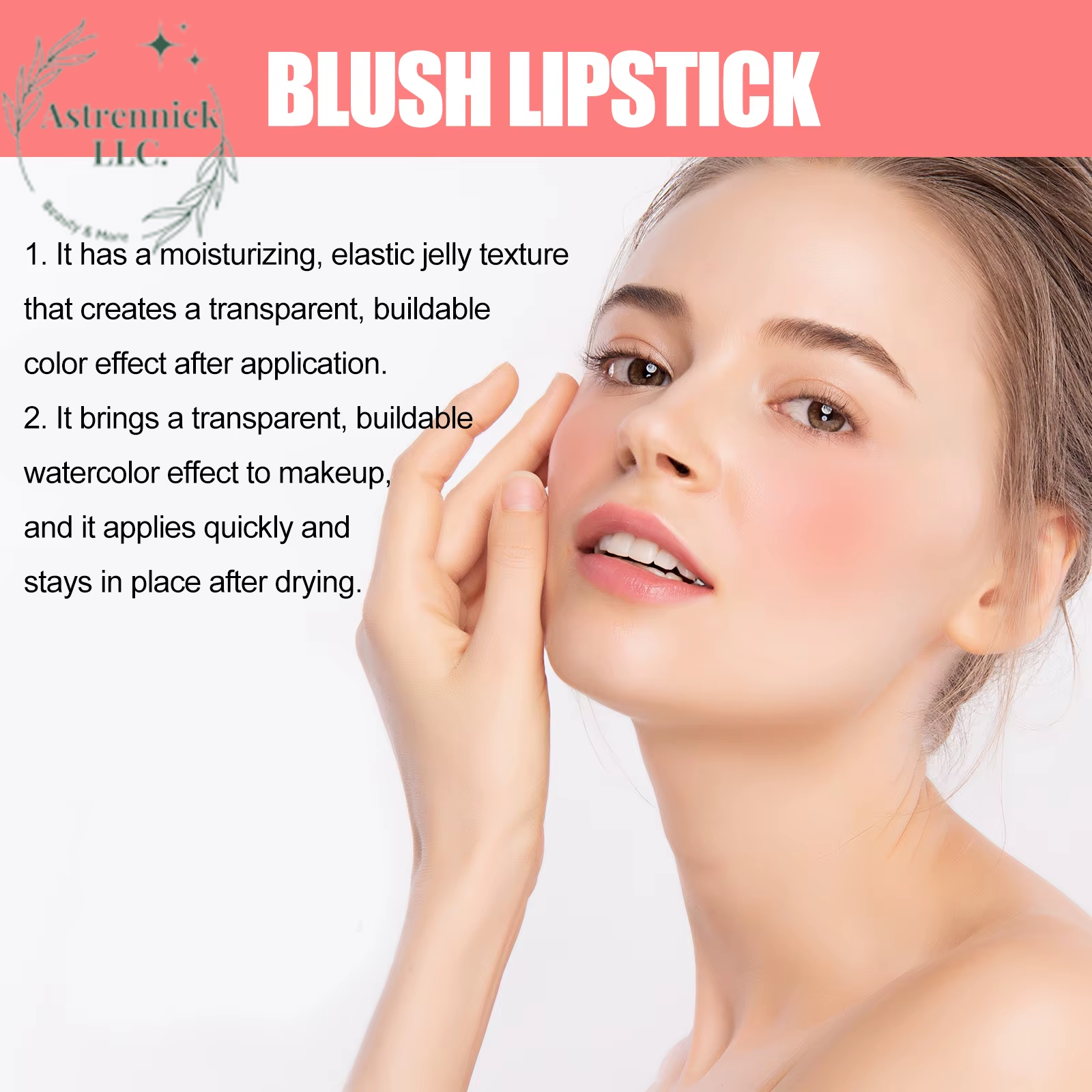 Moisturizing Blush Lipstick with Elastic Jelly Texture - Cooling Water Tint and Sheer Lip and Cheek Stain for a Flawless Finish