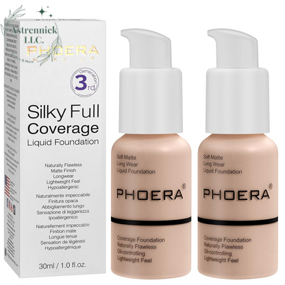 PHOERA Full Coverage Matte Liquid Foundation - Flawless 24HR Oil Control Concealer for Women (30ml, Shade 102 - Nude)