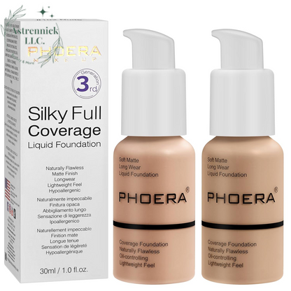 PHOERA Full Coverage Matte Liquid Foundation - Flawless 24HR Oil Control Concealer for Women (30ml, Shade 102 - Nude)