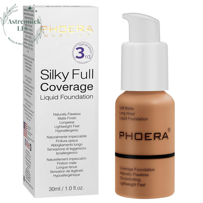 PHOERA Full Coverage Matte Liquid Foundation - Flawless 24HR Oil Control Concealer for Women (30ml, Shade 102 - Nude)