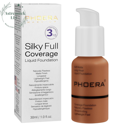 PHOERA Full Coverage Matte Liquid Foundation - Flawless 24HR Oil Control Concealer for Women (30ml, Shade 102 - Nude)